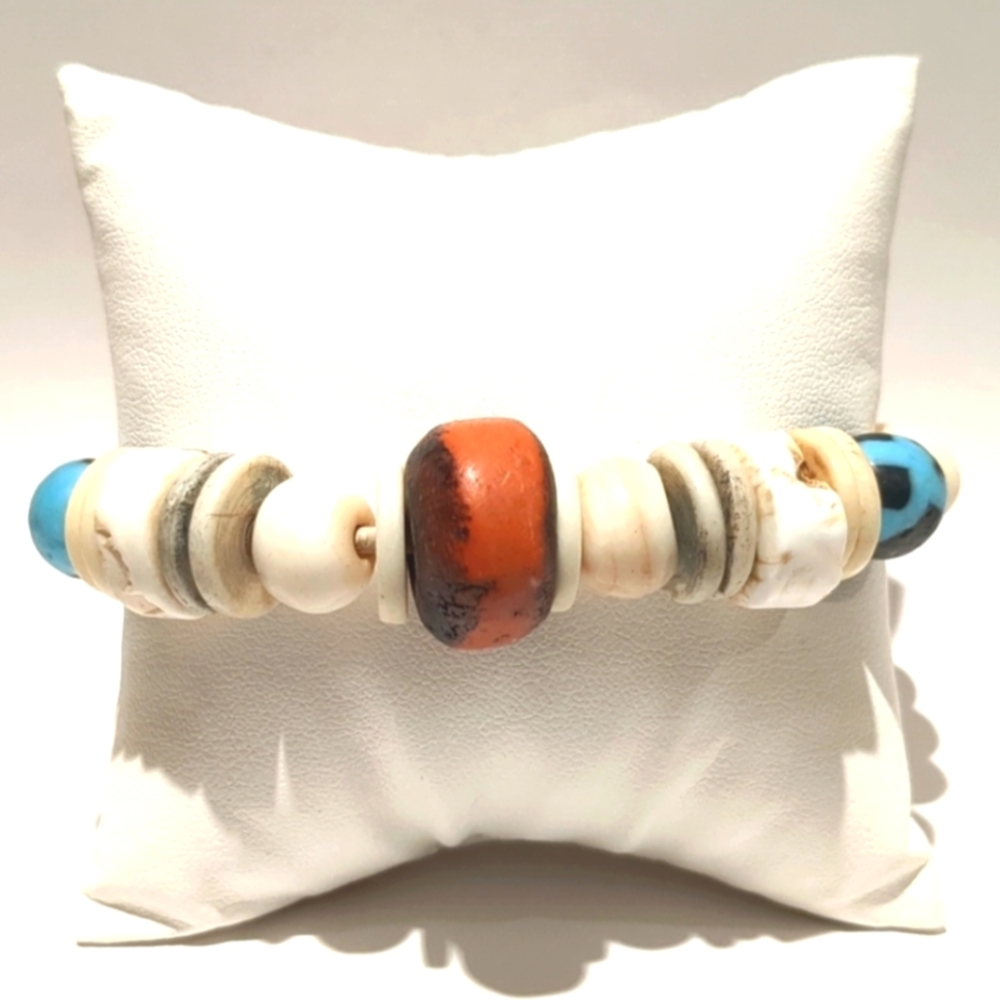 Bohemian Leather and stone beaded bracelet